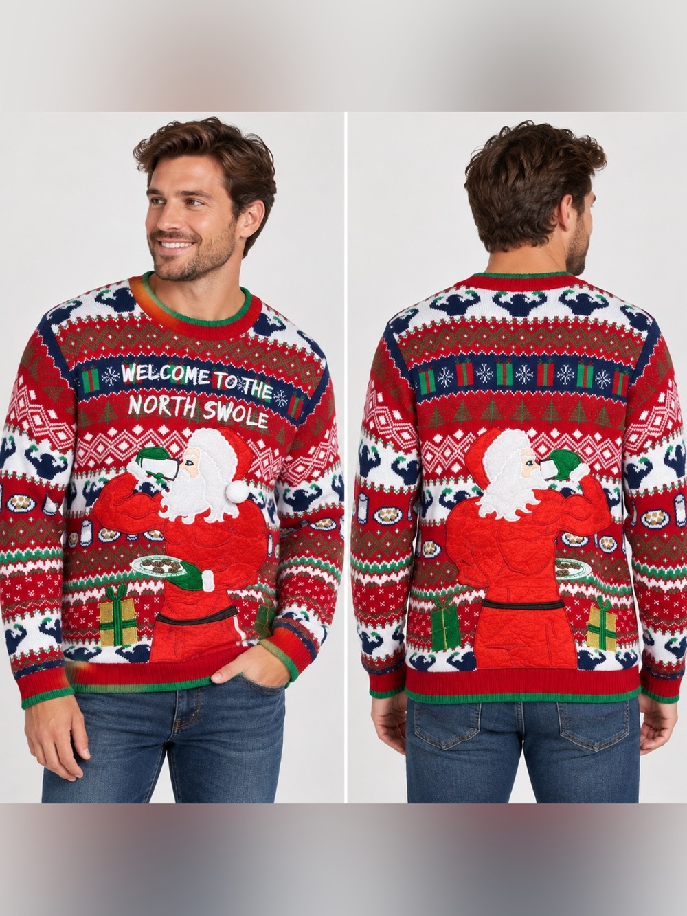Blizzard Bay Men’s M Ugly Christmas Sweater North Swole Santa 3D